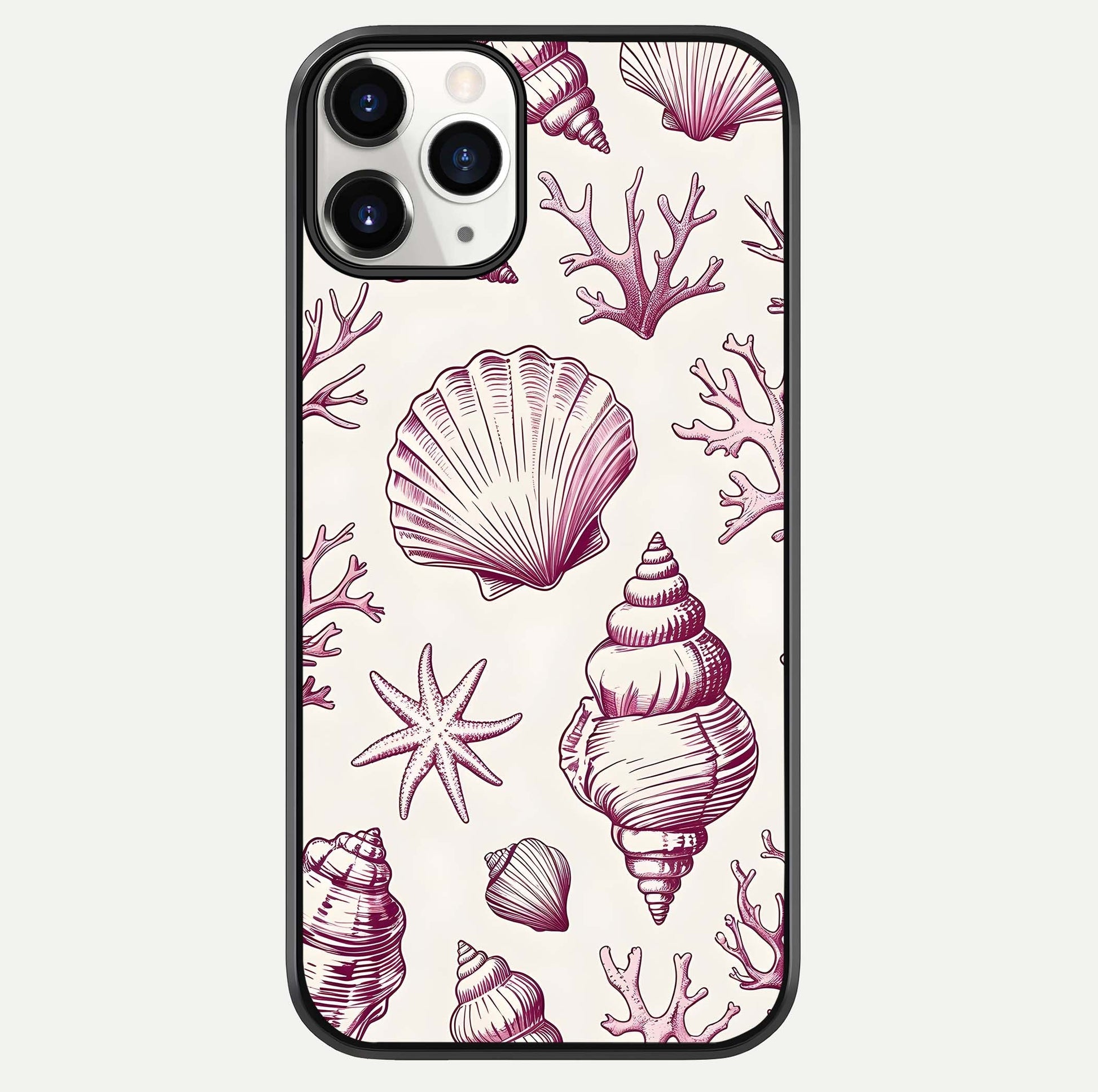 Pink Shells Outline Glass Case For iPhone 11 Pro by Custom World