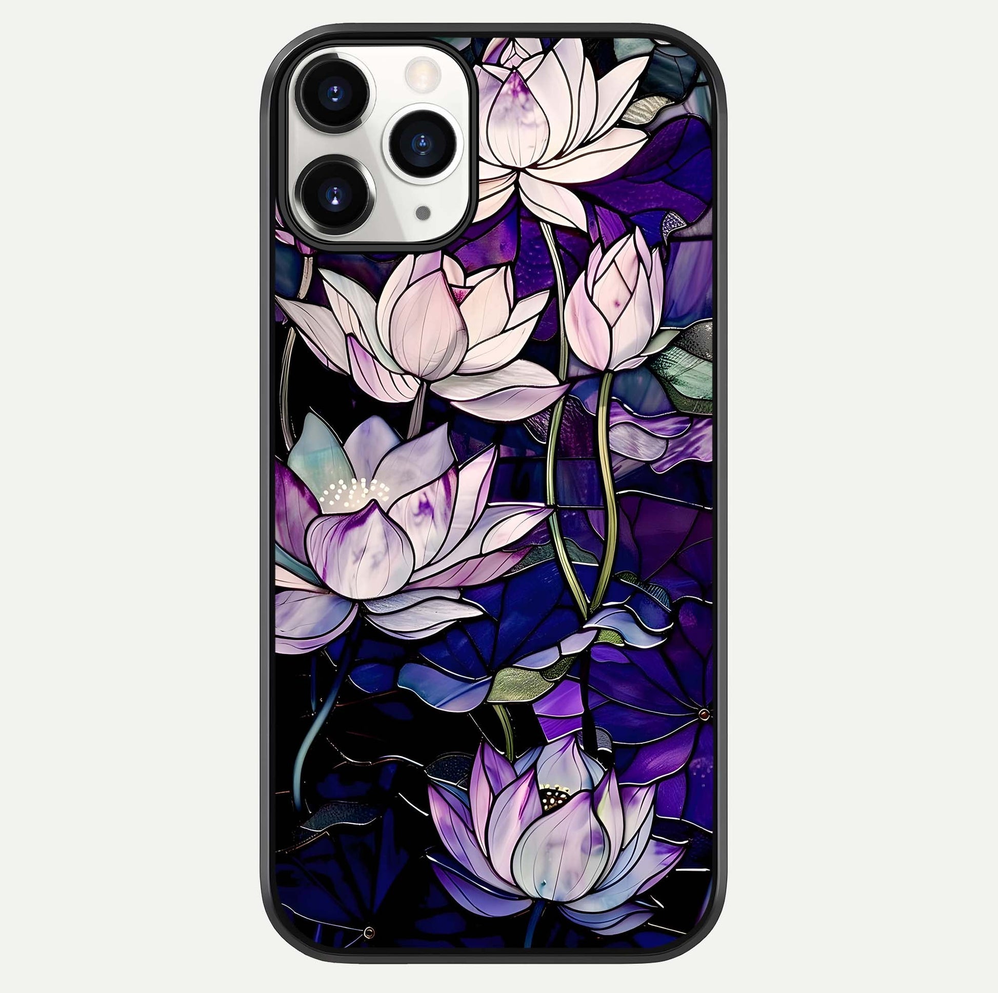 Purple Lotus Pattern Glass Case For iPhone 11 Pro by Custom World