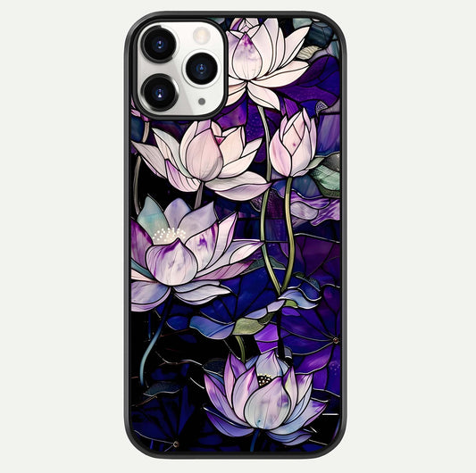Purple Lotus Pattern Glass Case For iPhone 11 Pro by Custom World