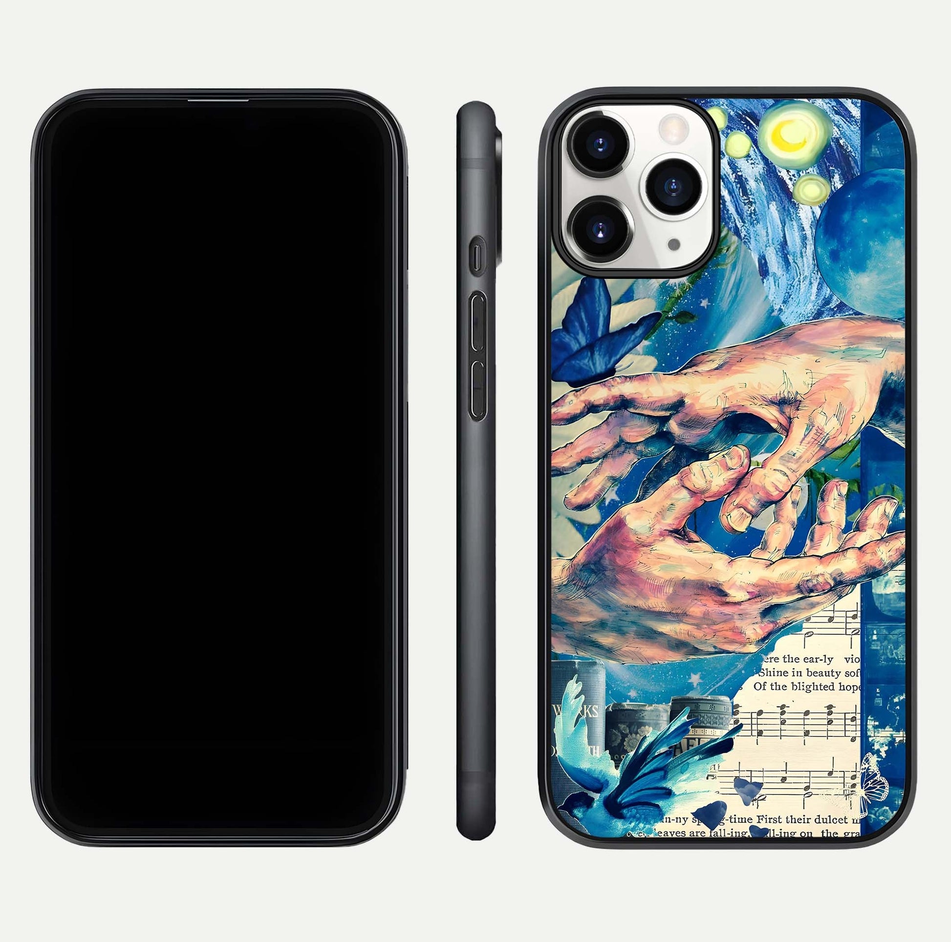 Aesthetic Divider Glass Case for iPhone 16 Pro front and back view layout showing black front display and minimal divider glass back