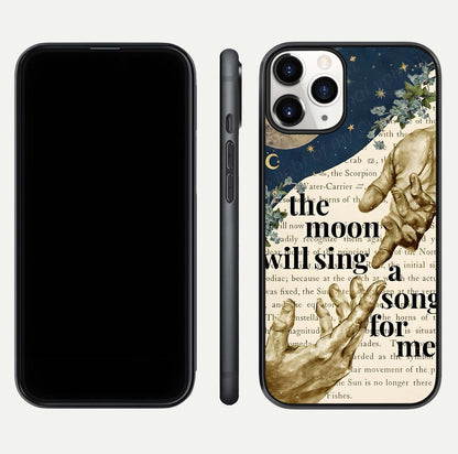 Aesthetic Divine Glass Case for iPhone 16 Pro front and back view layout showing black front display and divine art glass back