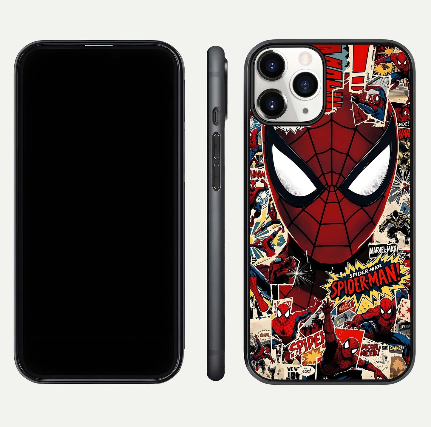 Aesthetic Wonder Spider Glass Case for iPhone 16 Pro dual-view layout showing premium glass shine and strong edge design