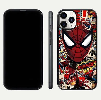 Aesthetic Wonder Spider Glass Case for iPhone 16 Pro dual-view layout showing premium glass shine and strong edge design