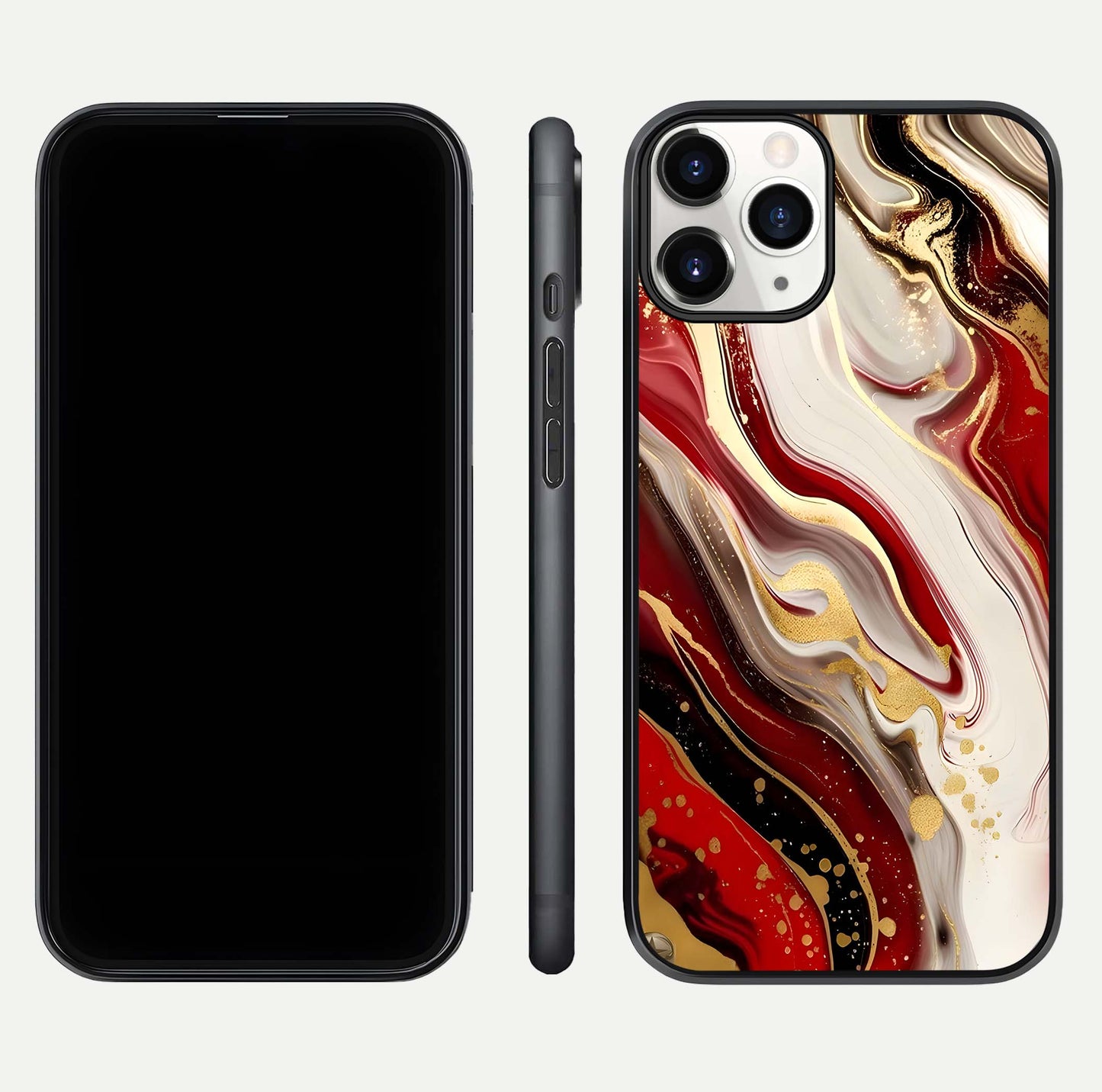 Red & White Marble Glass Case For iPhone 11 Pro