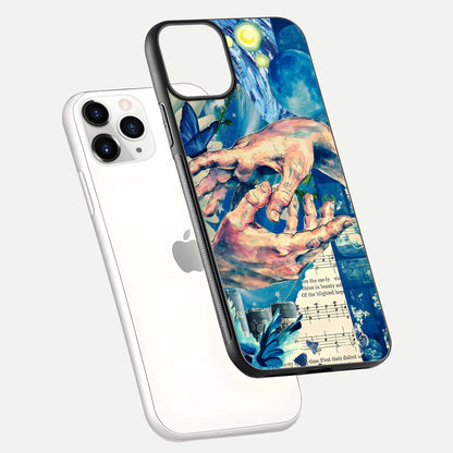 Aesthetic Divider Glass Case for iPhone 16 Pro floating dual-view mockup showing edge design and detailed divider gloss texture