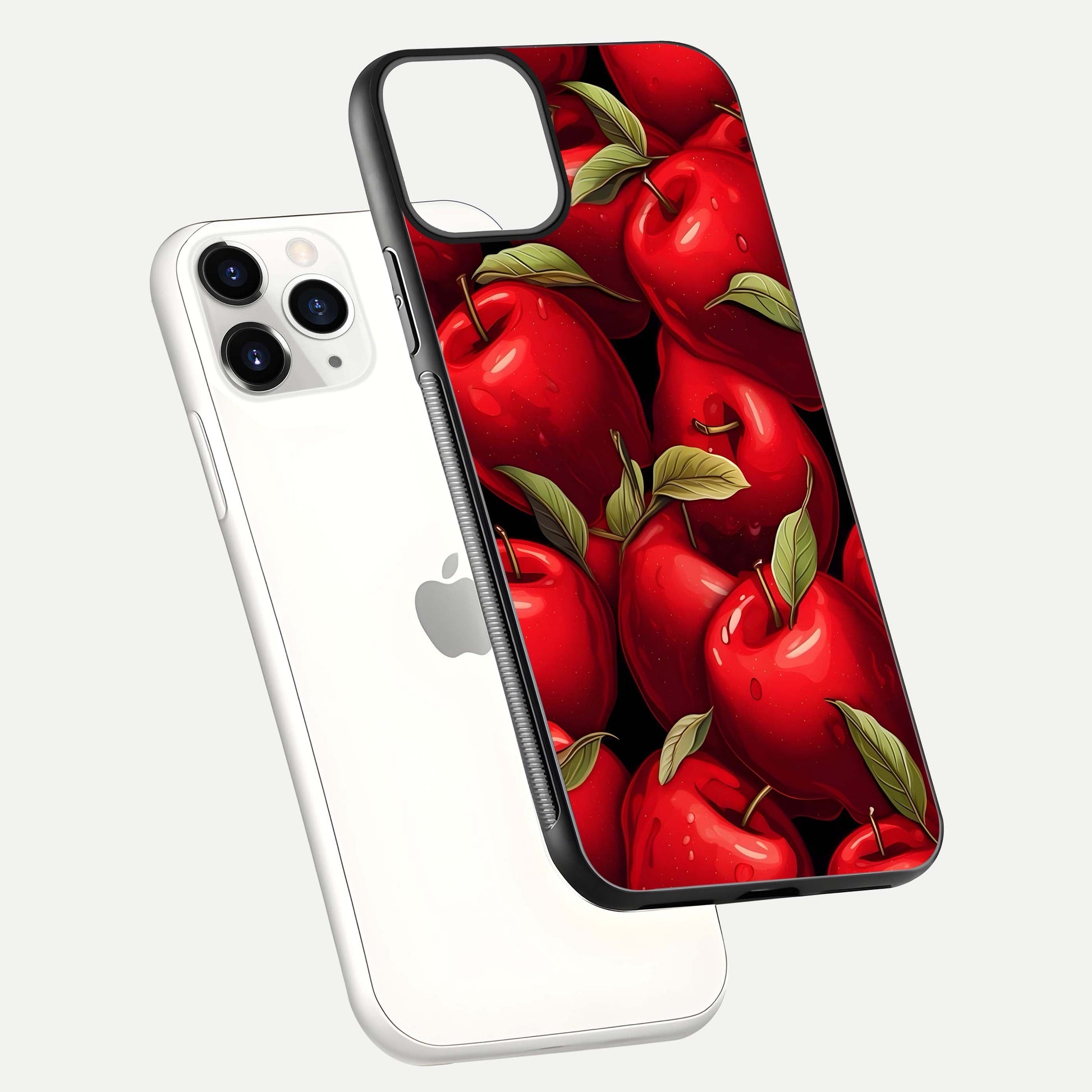 Apple Pattern Glass Case for iPhone 11 Pro floating mockup with smooth edge detailing and pattern clarity
