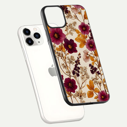 Autumn Wine Bloom Glass Case for iPhone 11 Pro floating mockup with premium floral gradient and protection edge