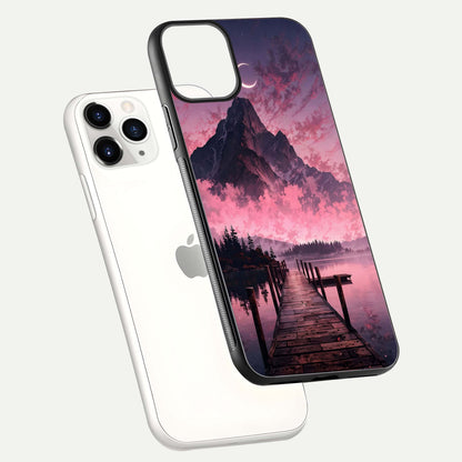 Beautyful Mountain View Glass Case for iPhone 11 Pro floating dual mockup showing edges and reflective sky print