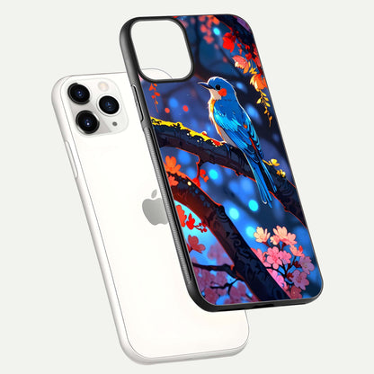 Blooming Spendor Bird Glass Case for iPhone 11 Pro floating dual-mockup capturing gloss tone and curved texture