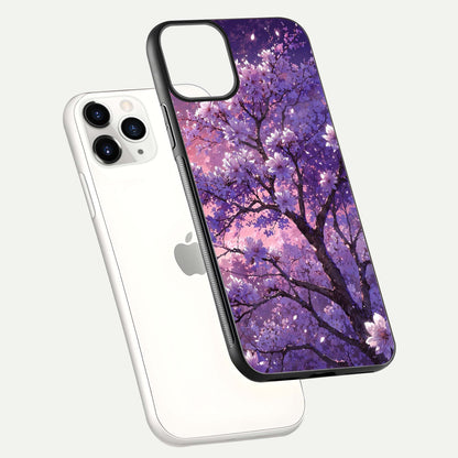 Blossom Tree Glass Case for iPhone 11 Pro floating dual-mockup displaying texture detail and curved edges