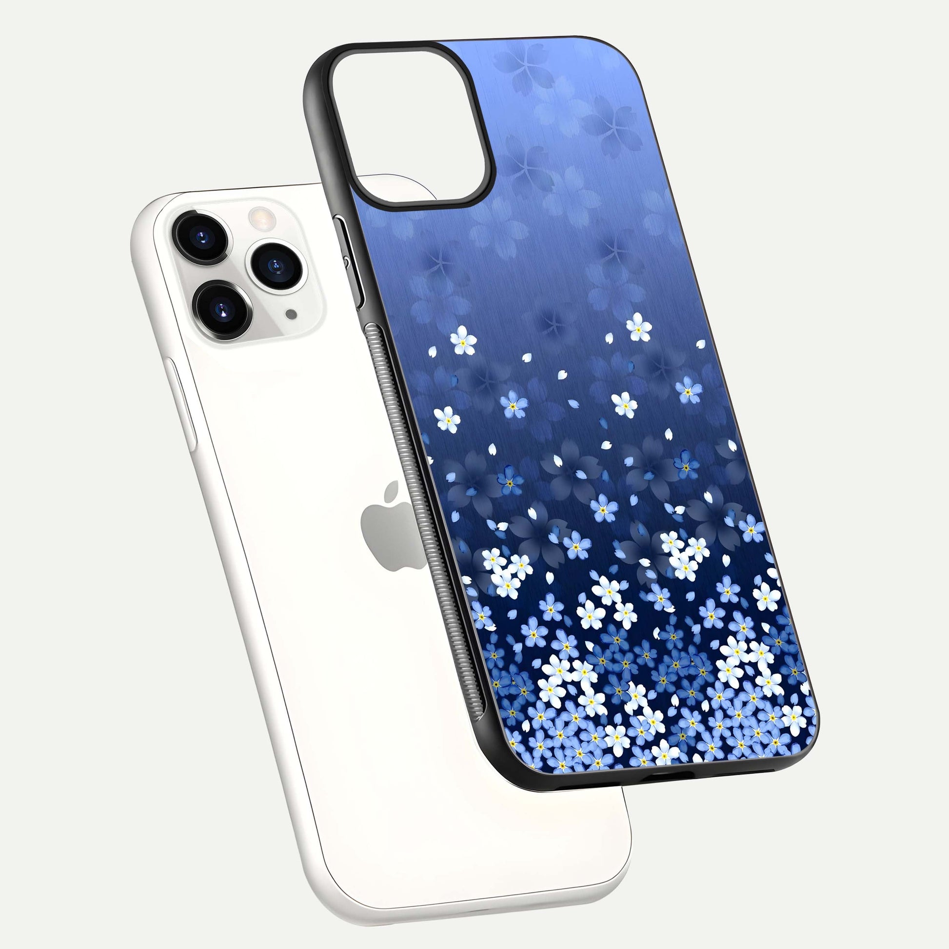 Blue Starry Glass Case for iPhone 11 Pro floating mockup capturing cosmic tone and HD gloss texture