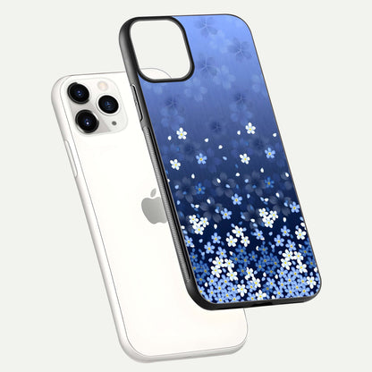 Blue Starry Glass Case for iPhone 11 Pro floating mockup capturing cosmic tone and HD gloss texture