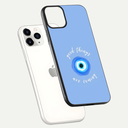 Bright Future Ahead Glass Case for iPhone 11 Pro floating mockup showing sleek design and positive quote print