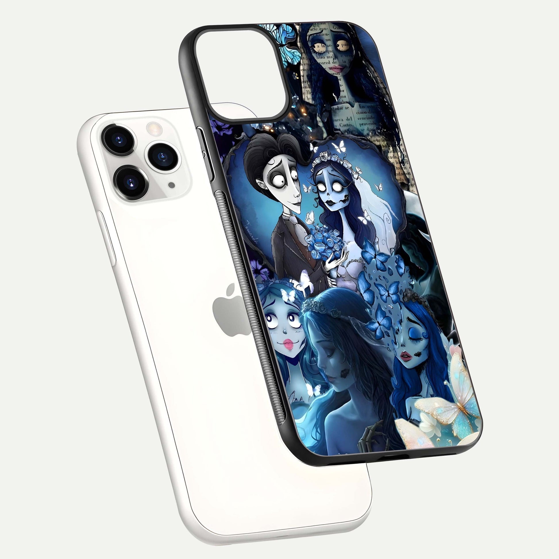 Butterfly Ghost Soul Glass Case for iPhone 11 Pro floating mockup showcasing spirit-like butterfly detail and gloss