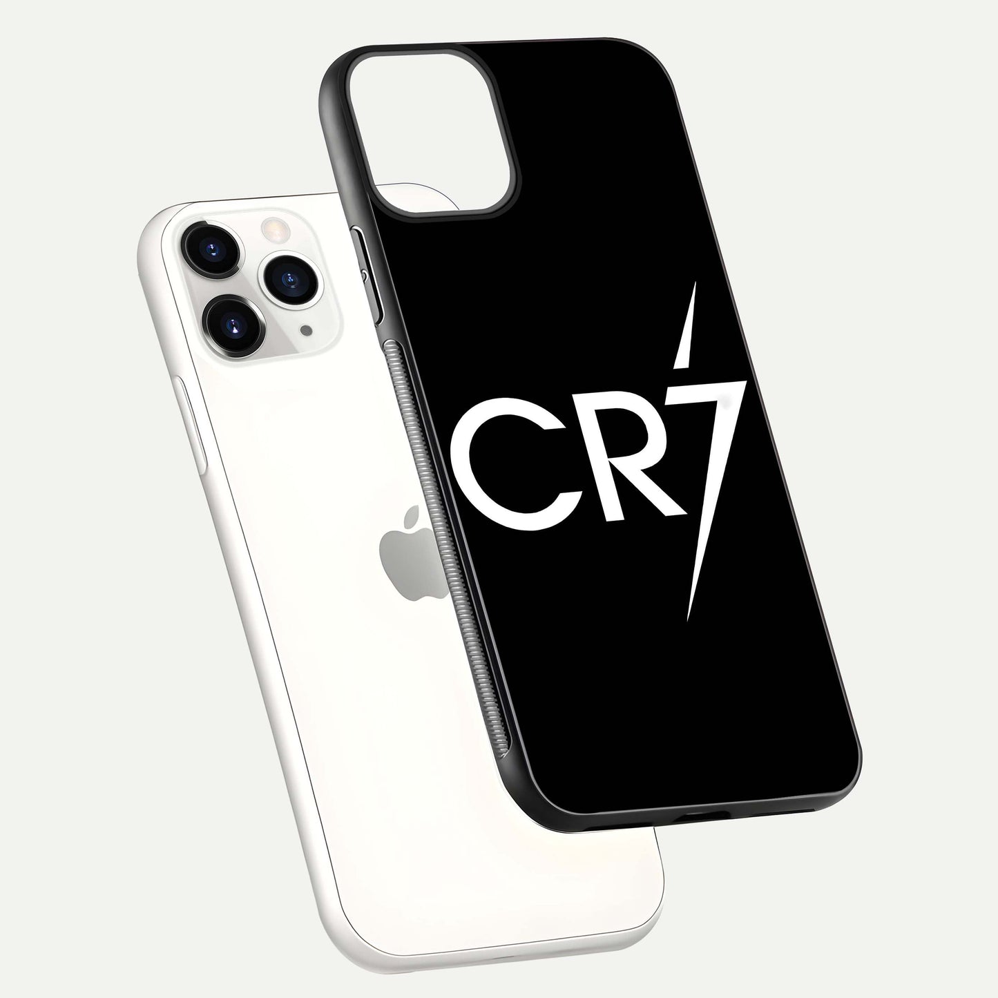 CR7 Elite Strike Glass Case for iPhone 11 Pro floating mockup displaying HD gloss and sporty texture