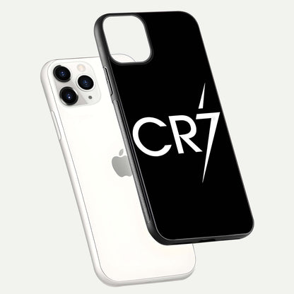 CR7 Elite Strike Glass Case for iPhone 11 Pro floating mockup displaying HD gloss and sporty texture