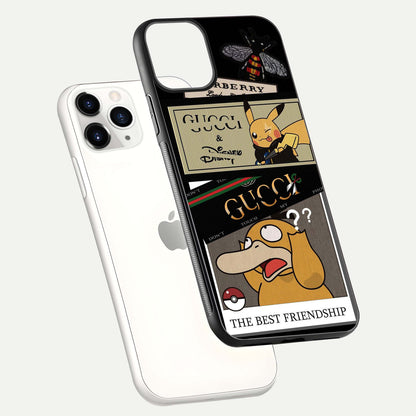 Cartoon Brand Play Mashup Glass Case for iPhone 11 Pro floating dual-view mockup showing gloss surface and vivid reflection