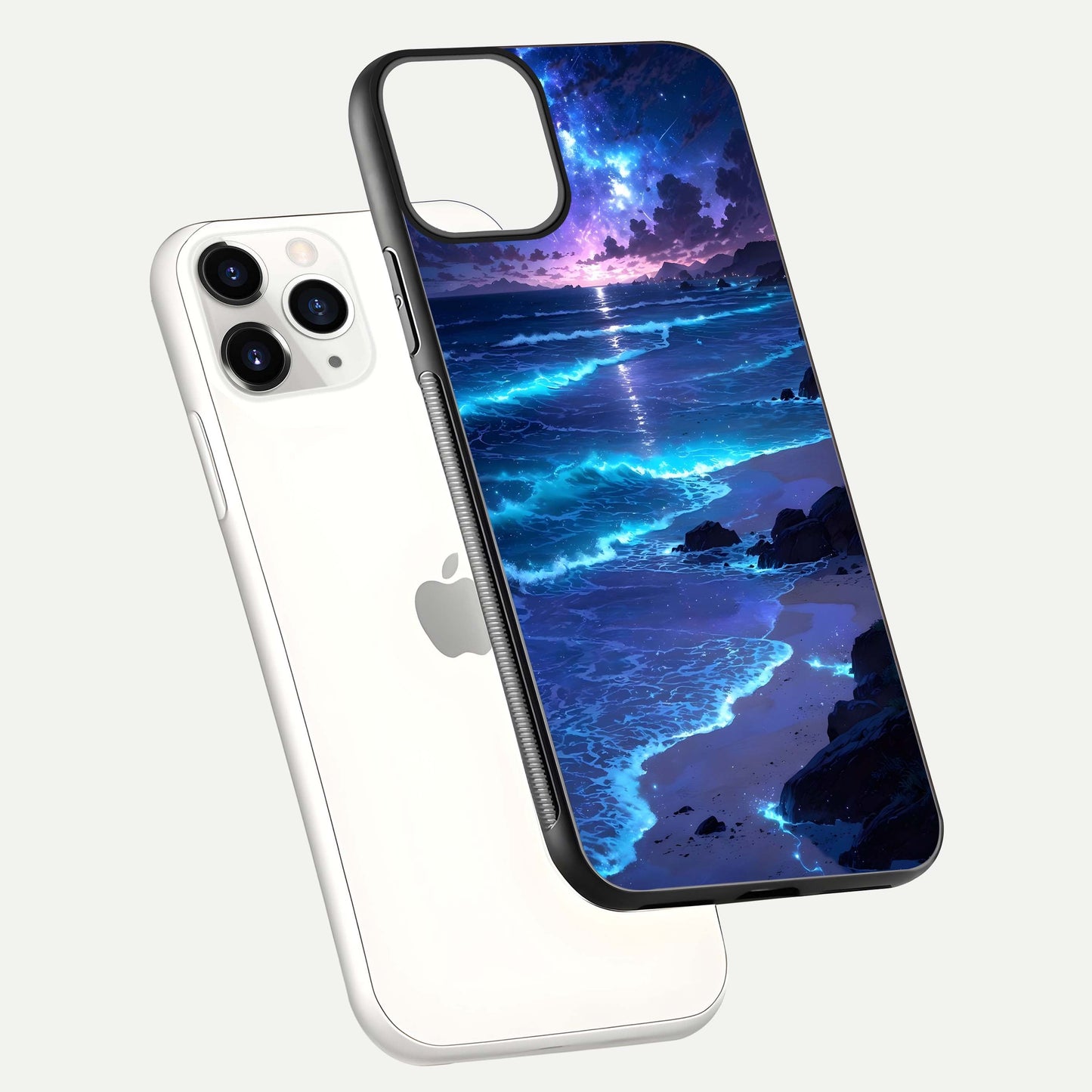 Classic Damn Look Glass Case for iPhone 11 Pro floating mockup emphasizing HD gloss and stylish edges