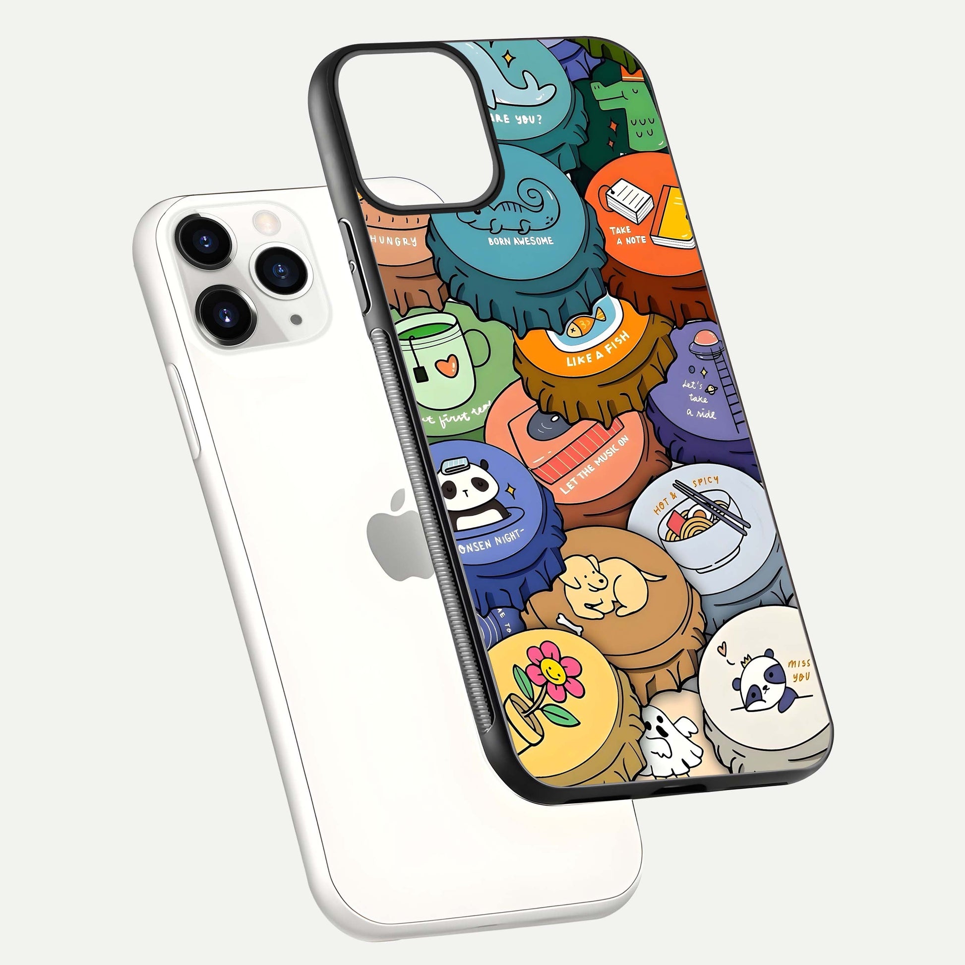 Coins Patterns Glass Case for iPhone 11 Pro floating mockup showing reflection depth and smooth tone