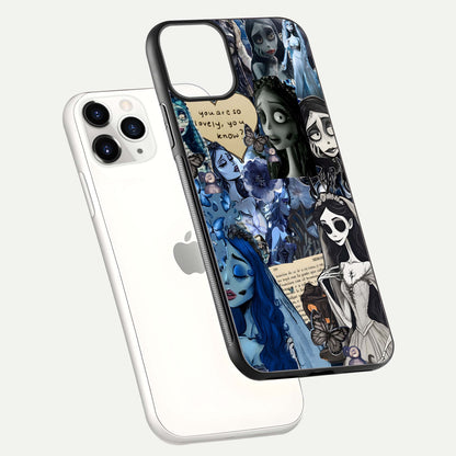 Corpse Bride Posters Glass Case for iPhone 11 Pro floating mockup showing shine texture and clear design