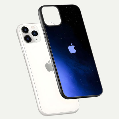 Cosmic Blue Apple Glass Case for iPhone 11 Pro floating mockup showing HD gloss and deep space gradient
