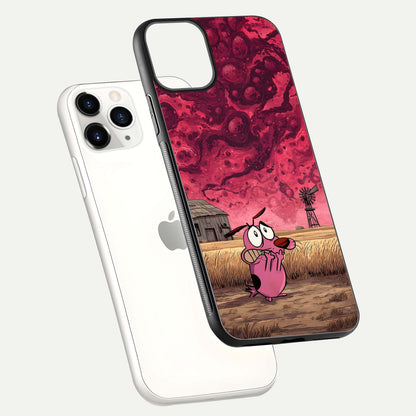 Courage Under Sky Glass Case for iPhone 11 Pro floating mockup showing shine reflection and clean edges