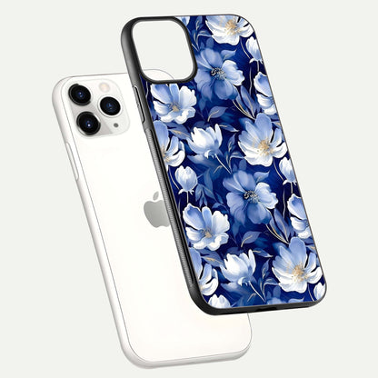 Cute Floral Patterns Glass Case for iPhone 11 Pro floating mockup showing shine depth and design clarity