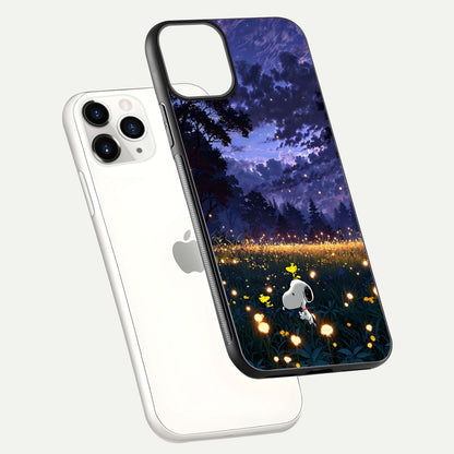 Firefly Meadow Magic Glass Case for iPhone 11 Pro floating mockup showing gloss polish and magical night hues