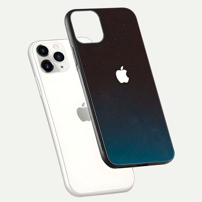 Green Emerald Apple Logo Glass Case for iPhone 11 Pro floating dual-view mockup showing glossy shine and premium color tone