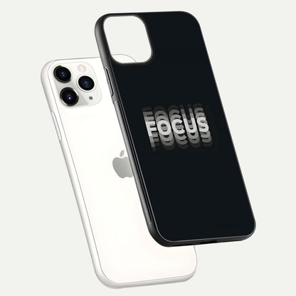 Mono Focus Vision Glass Case for iPhone 11 Pro floating dual-view mockup showing HD gloss and elegant simplicity