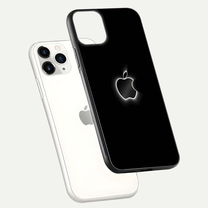 Neon Apple Glow Glass Case for iPhone 11 Pro floating dual-view mockup showing HD shine and modern look