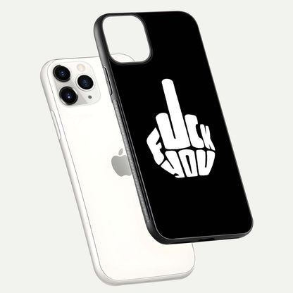 Rebel Mode On Glass Case for iPhone 11 Pro floating dual-view mockup displaying gloss shine and statement art