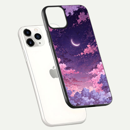 Sky Drift Clouds Glass Case for iPhone 11 Pro floating dual-view mockup displaying gloss shine and depth