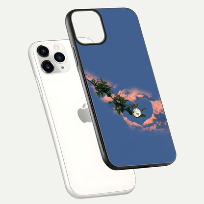 Sky Under Tree Glass Case for iPhone 11 Pro floating dual-view mockup displaying gloss reflection and landscape tone