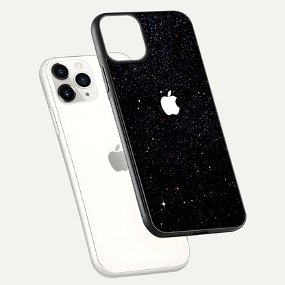 Starry Apple Galaxy Glass Case for iPhone 11 Pro floating dual-view mockup displaying reflection and shine
