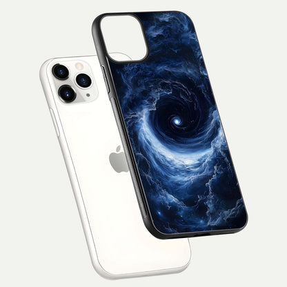 Stunning Galaxy Glass Case for iPhone 11 Pro floating dual-view mockup displaying gloss shine and vivid print depth