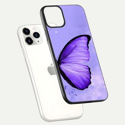Violet Dream Wing Glass Case for iPhone 11 Pro floating dual-view mockup displaying gloss depth and clarity