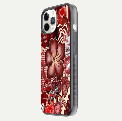 Aesthetic Little Freak Glass Case for iPhone 16 Pro side-angle image showing colorful design, camera module, and glossy finish reflection