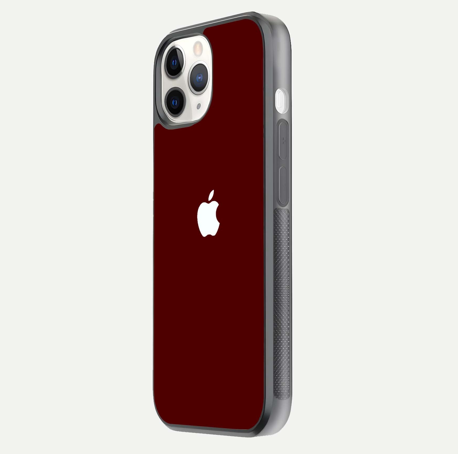 Apple Crimson Core Glass Case for iPhone 16 Pro side-angle shot showing camera bump alignment and glossy shine