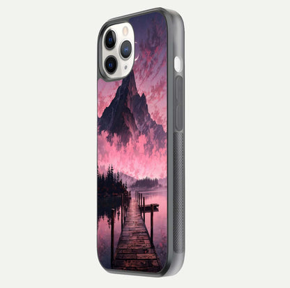Beautyful Mountain View Glass Case for iPhone 11 Pro side-angle image displaying mountain artwork and gloss surface