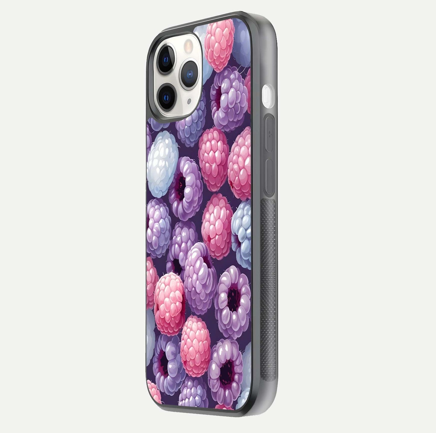 Berry Candy Pop Glass Case for iPhone 11 Pro side-angle image with bright color tones and smooth reflection