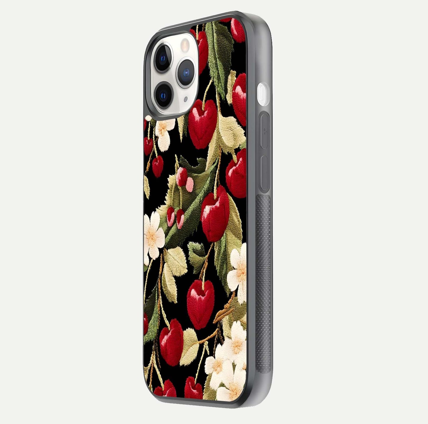 Bloom Thread Art Glass Case for iPhone 11 Pro side-angle image showing texture depth and gloss reflection