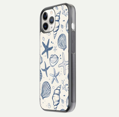 Blue Ocean Outline Glass Case for iPhone 11 Pro side-angle view showing clear edge lines and oceanic blue glow