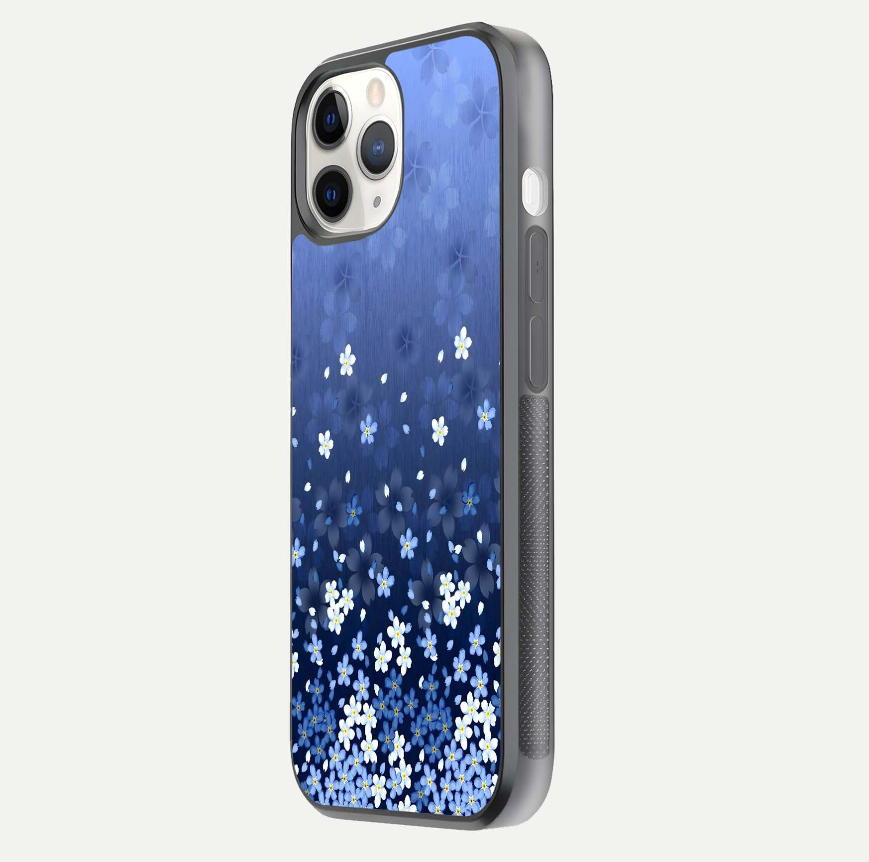 Blue Starry Glass Case for iPhone 11 Pro side-angle photo showing light reflection and detailed star pattern
