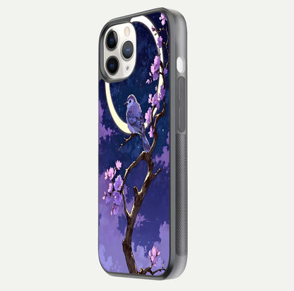 Celestial Bird Blossom Glass Case for iPhone 11 Pro side-angle image showing detailed wings and glossy polish