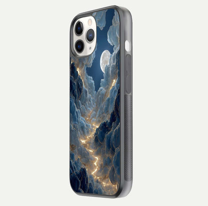 Celestial Cloud Road Glass Case for iPhone 11 Pro side-angle image showing soft pastel tones and edge clarity