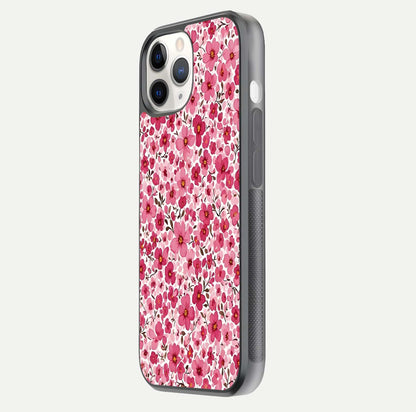 Cherry Blossom Charm Glass Case for iPhone 11 Pro side-angle image showing reflection gloss and soft texture