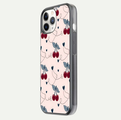 Cherry Heart Line Glass Case for iPhone 11 Pro side-angle view capturing smooth curves and shine effect