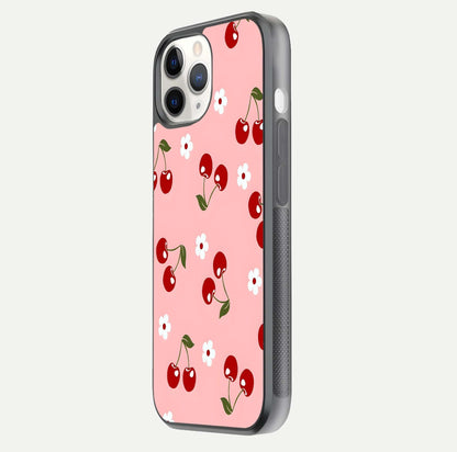 Cherry Love Mood Glass Case for iPhone 11 Pro side-angle image capturing smooth gloss and delicate details