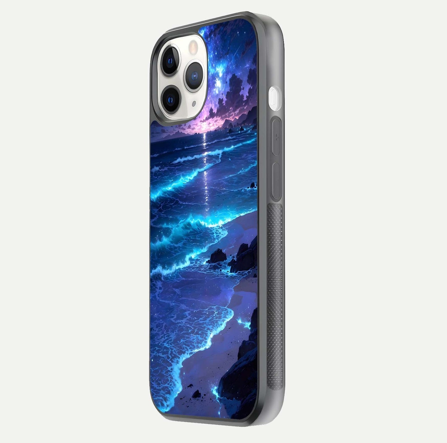 Classic Damn Look Glass Case for iPhone 11 Pro side-angle photo showing shine texture and curve reflection
